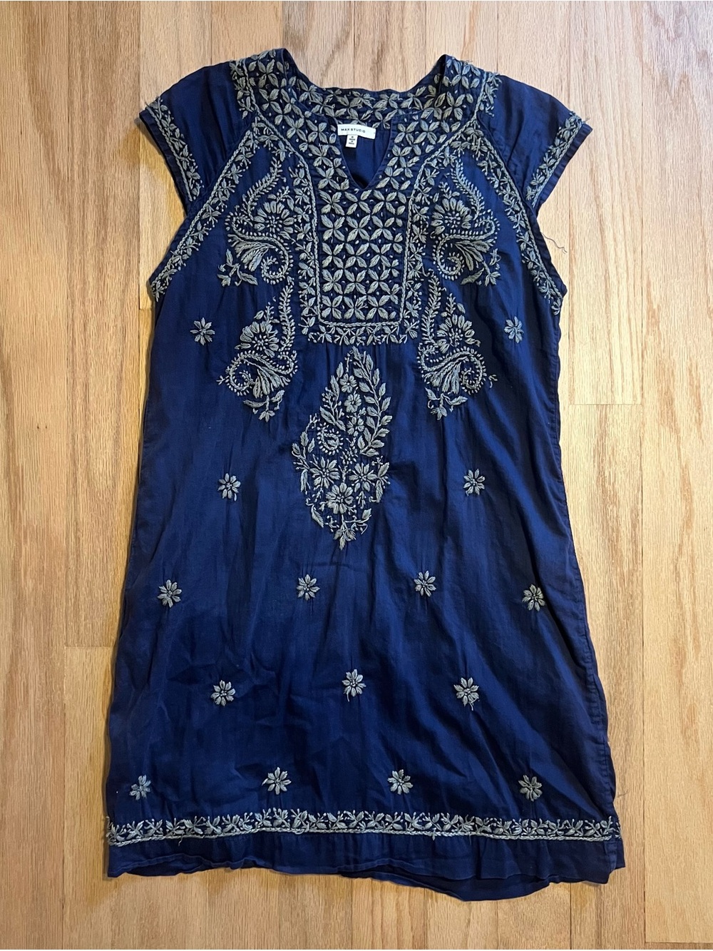 Max Studio Navy Blue Midi Dress with grey Embroidery